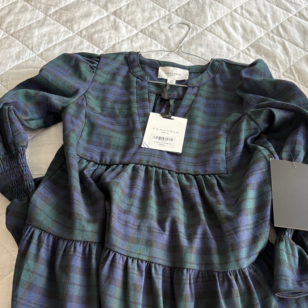 Pomander Place Black and Green Plaid Dress